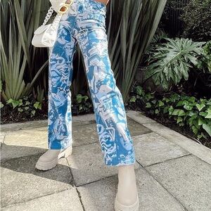 Renaissance Printed Straight Leg Jeans - Blue/combo